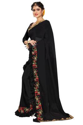 Black embroidered georgette saree with blouse 2
