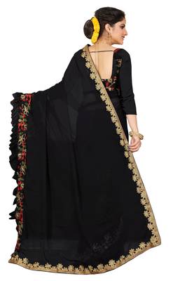 Black embroidered georgette saree with blouse 3
