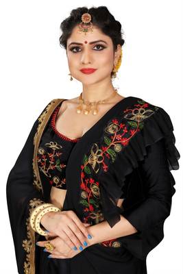 Black embroidered georgette saree with blouse 5