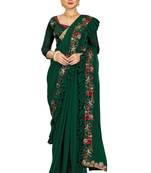 Green embroidered georgette saree with blouse