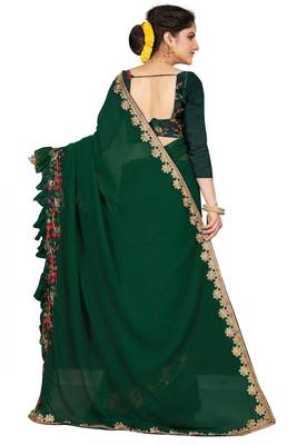 Green embroidered georgette saree with blouse 4