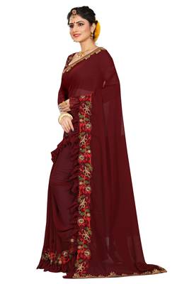Maroon embroidered georgette saree with blouse 2