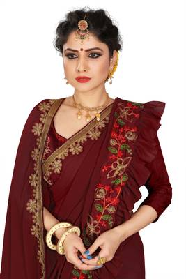 Maroon embroidered georgette saree with blouse 4