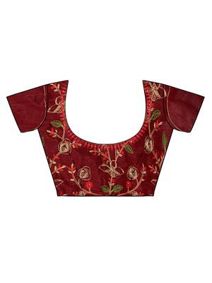 Maroon embroidered georgette saree with blouse 5