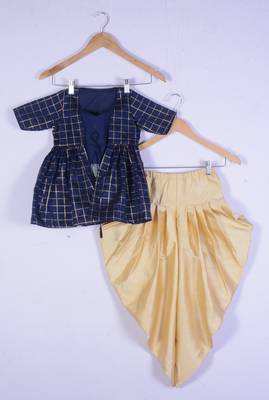 Girl Blue Top And Cream Dhoti Style Dress For Kids 1