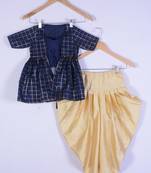 Girl Blue Top And Cream Dhoti Style Dress For Kids