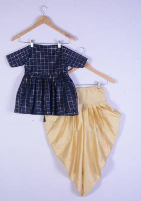 Girl Blue Top And Cream Dhoti Style Dress For Kids 2