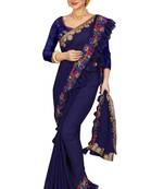 Blue embroidered georgette saree with blouse