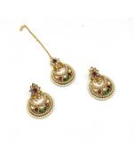 Gold Plated Multicolour Stone Studded Designer Mang Tikka & Earring Set