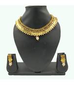 Gold Plated Brass Laxmi Coin Choker Necklace Set for Women and Girls