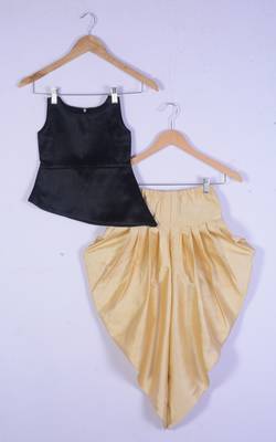 Girl Black Top And Cream Dhoti Style Dress For Kids 1