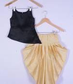 Girl Black Top And Cream Dhoti Style Dress For Kids