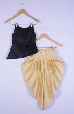 Girl Black Top And Cream Dhoti Style Dress For Kids 2
