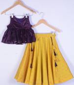 Girl Bit Cotton Silk  Top And Yellow Lahenga For Kids