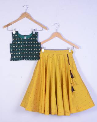 Girl Green Blouse And Yellow Lahenga Choli Set For Kids 1