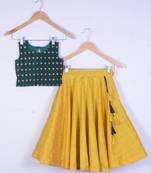 Girl Green Blouse And Yellow Lahenga Choli Set For Kids