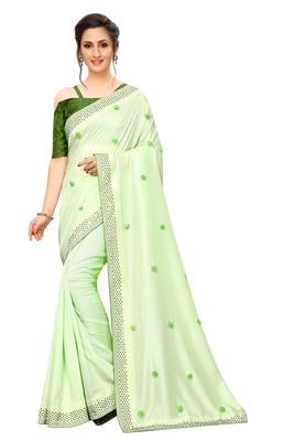 Green embroidered art silk saree with blouse 1