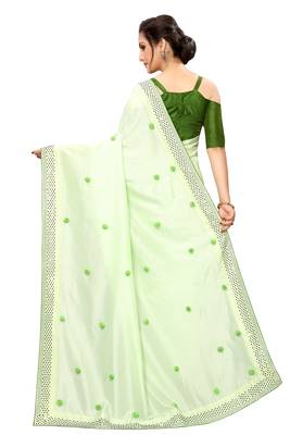 Green embroidered art silk saree with blouse 2