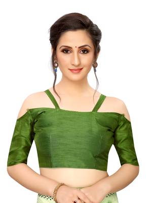 Green embroidered art silk saree with blouse 3
