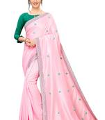 Pink embroidered art silk saree with blouse