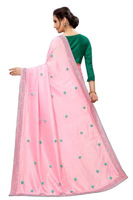 Pink embroidered art silk saree with blouse 2