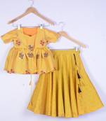 Girls Brocade Silk Yellow Lahenga Choli Set