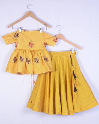 Girls Brocade Silk Yellow Lahenga Choli Set 2