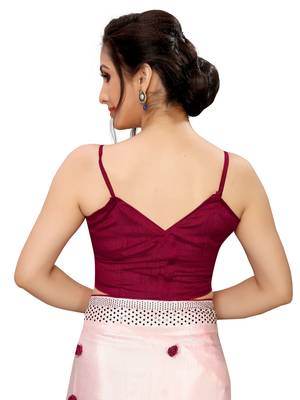 Pink embroidered art silk saree with blouse 4