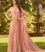 Peach Faux Georgette Anarkali Salwar Kameez Semi Stitched