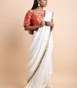 White Chikankari Saree With Blouse