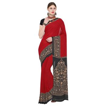 Red printed georgette saree with blouse 1