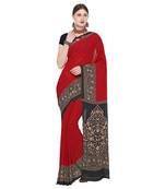 Red printed georgette saree with blouse