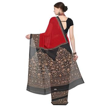 Red printed georgette saree with blouse 2