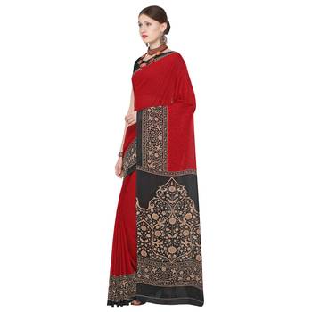 Red printed georgette saree with blouse 3