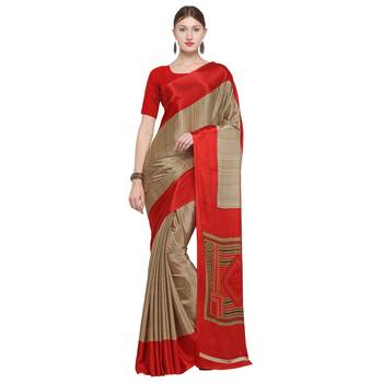 Gold printed crepe saree with blouse 1