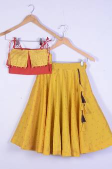 Girl Yellow Designer Lahenga Choli Set