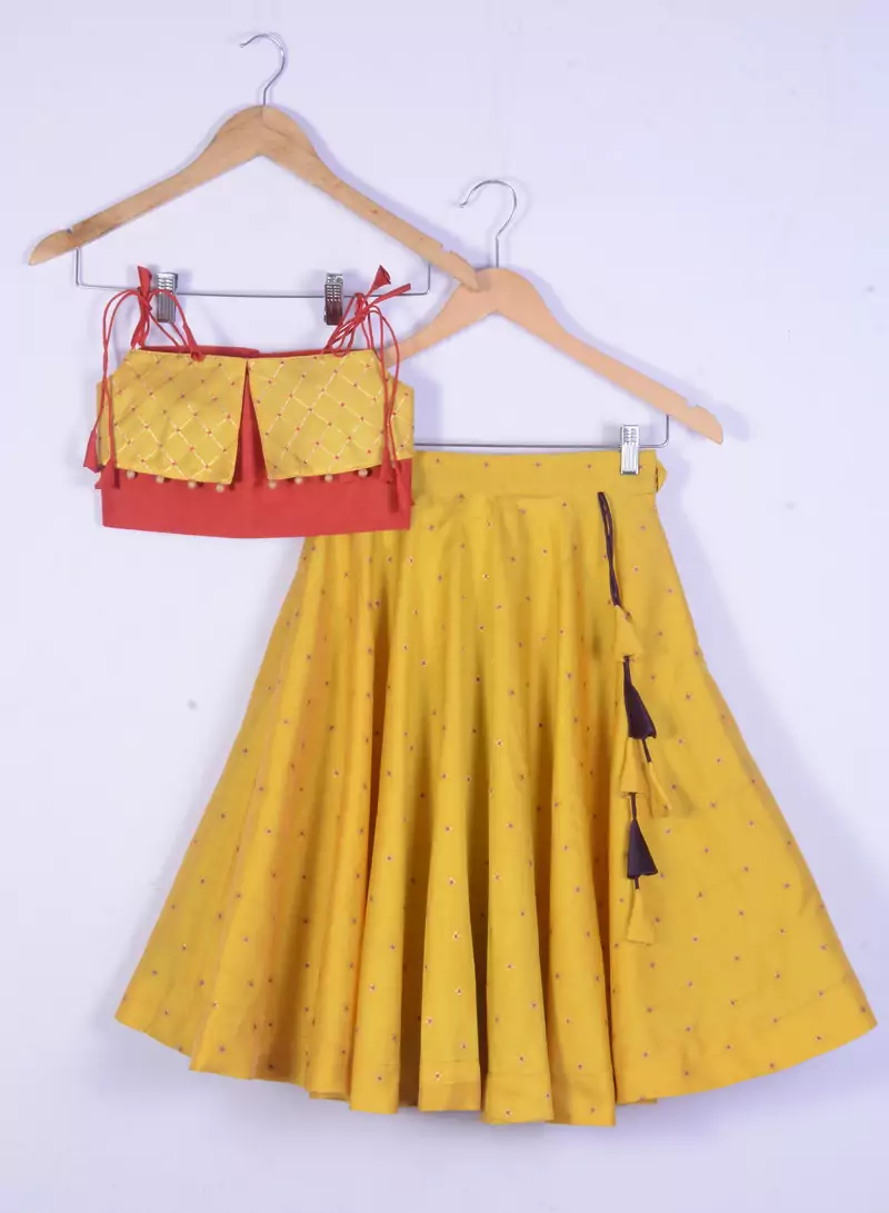 Girl Yellow Designer Lahenga Choli Set
