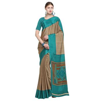 Gold printed crepe saree with blouse 1