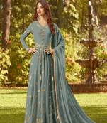 Grey Faux Georgette Anarkali Salwar Kameez Semi Stitched