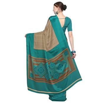 Gold printed crepe saree with blouse 2
