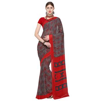 Grey printed georgette saree with blouse 1