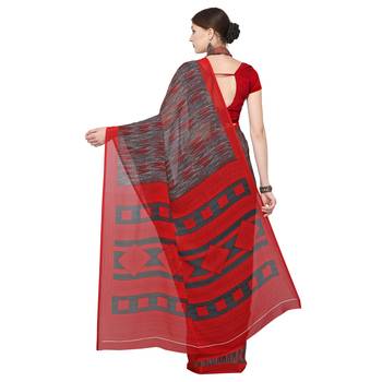 Grey printed georgette saree with blouse 2