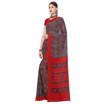 Grey printed georgette saree with blouse 3