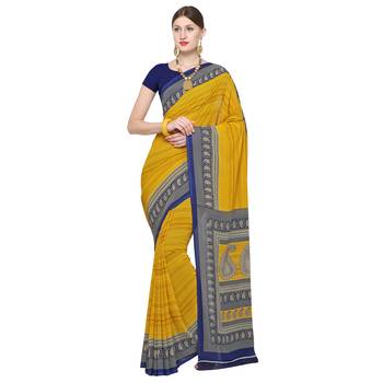 Yellow printed georgette saree with blouse 1