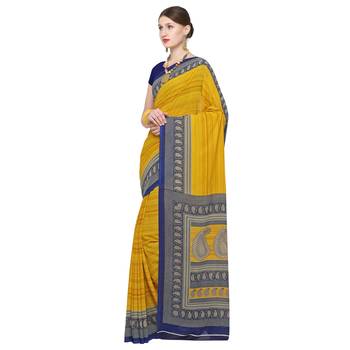 Yellow printed georgette saree with blouse 3