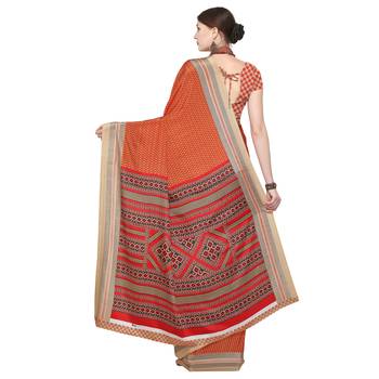 Orange printed crepe saree with blouse 2