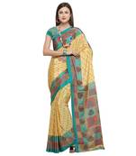 Yellow printed crepe saree with blouse