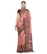 Coral printed crepe saree with blouse