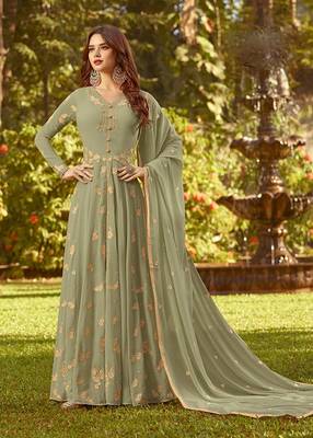 Green Faux Georgette Partywear Salwar Kameez Semi Stitched 1