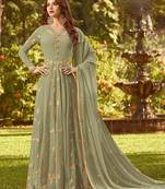 Green Faux Georgette Partywear Salwar Kameez Semi Stitched
